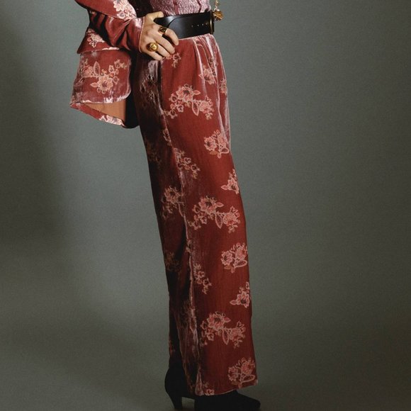 NWOT Anthropologie Floral Burnout Velvet Pants